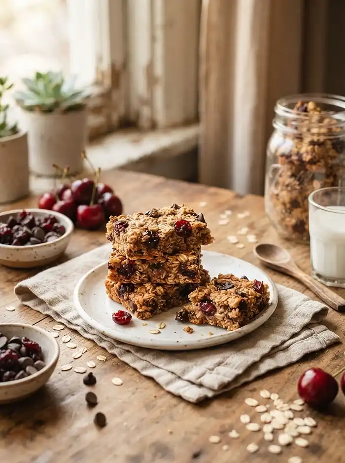 Chocolate Chip Cherry Oat Snack Bars 4 cherry oat bars