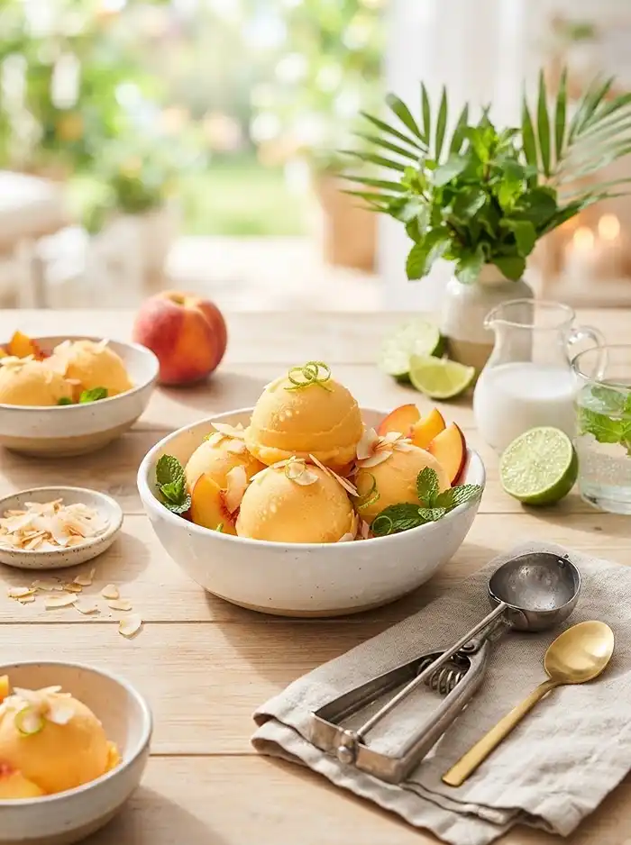 Coconut Lime Peach Sorbet 4 coconut lime peach dessert