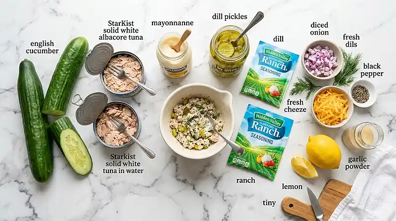 Gluten-Free Pickle Ranch Tuna Cucumber Boats 2 gluten-free tuna cucumber boats