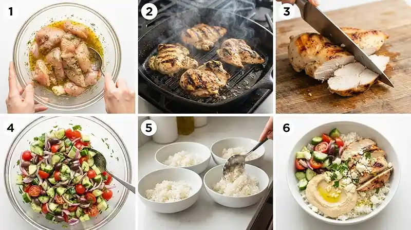greek chicken hummus bowl