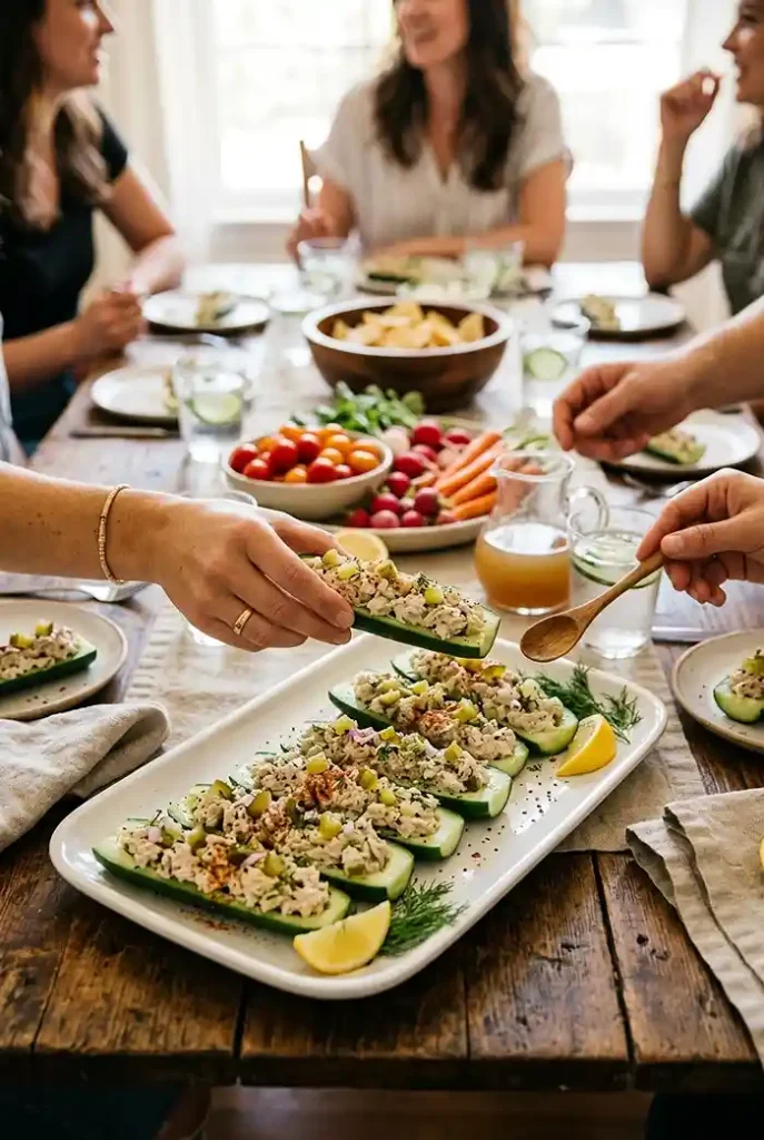 Gluten-Free Pickle Ranch Tuna Cucumber Boats 4 high protein appetizer
