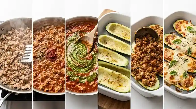 Pesto Turkey Zucchini Lasagna Boats 3 lasagna style meal