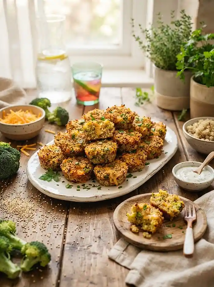 Crispy Broccoli Cheddar Quinoa Bites 4 meal prep appetizer