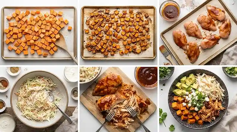 Honey BBQ Chicken Sweet Potato Bowls 3 meal prep dinner