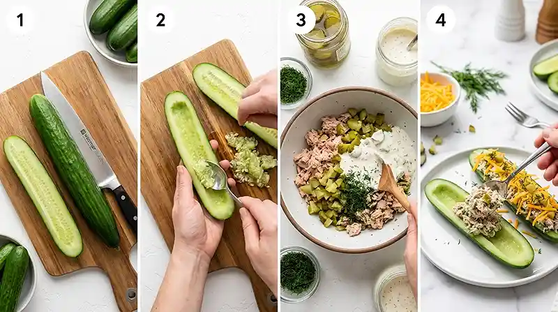 Gluten-Free Pickle Ranch Tuna Cucumber Boats 3 pickle ranch snack