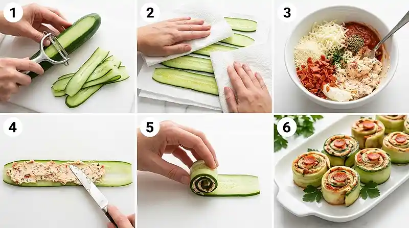 Gluten-Free Pizza Roll-Up Cucumber Bites 3 pizza roll up snack