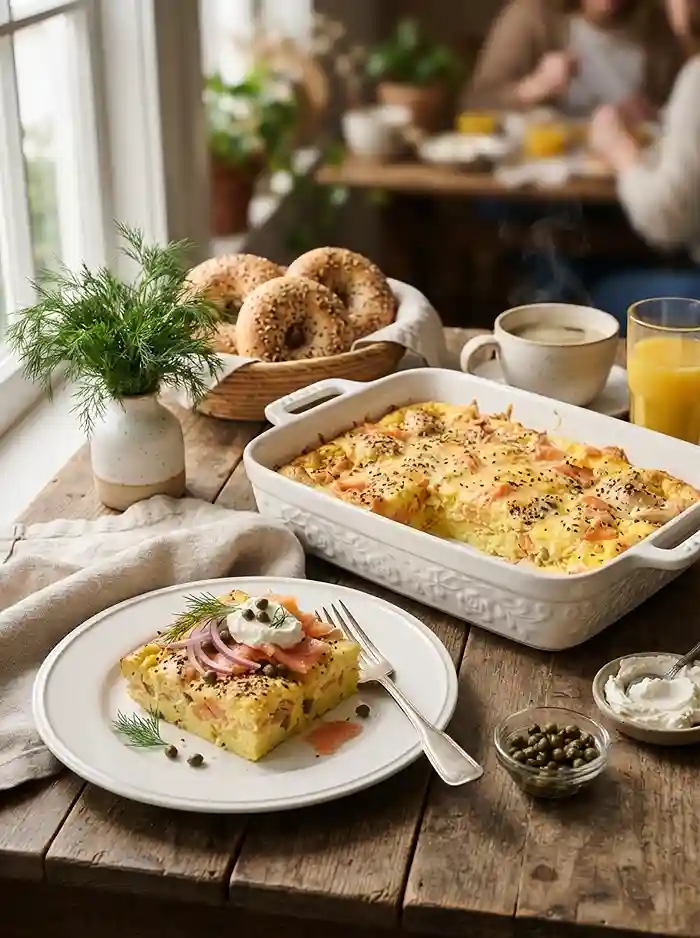 Everything Bagel Smoked Salmon Breakfast Bake 4 savory brunch casserole