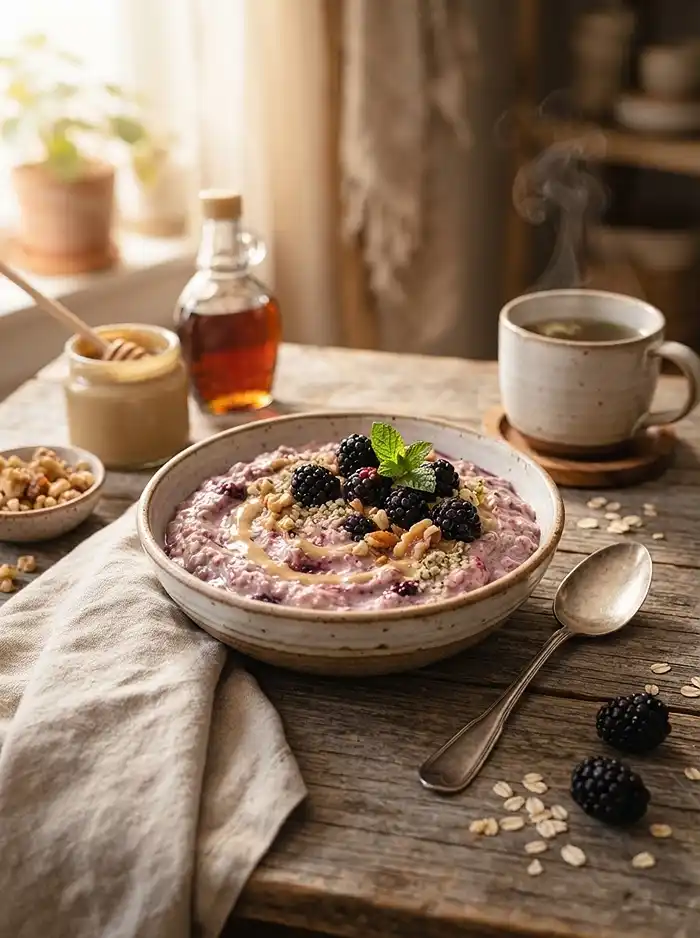 Blackberry Tahini Protein Oatmeal 4 tahini oatmeal