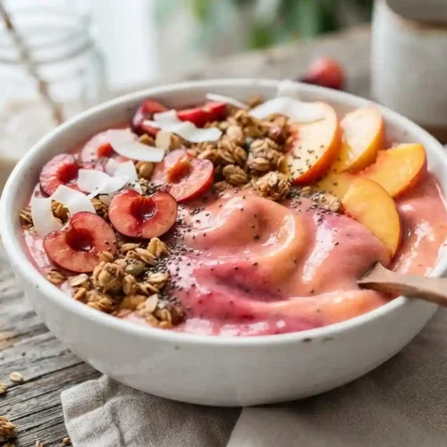 Cherry Peach Coconut Smoothie Bowl