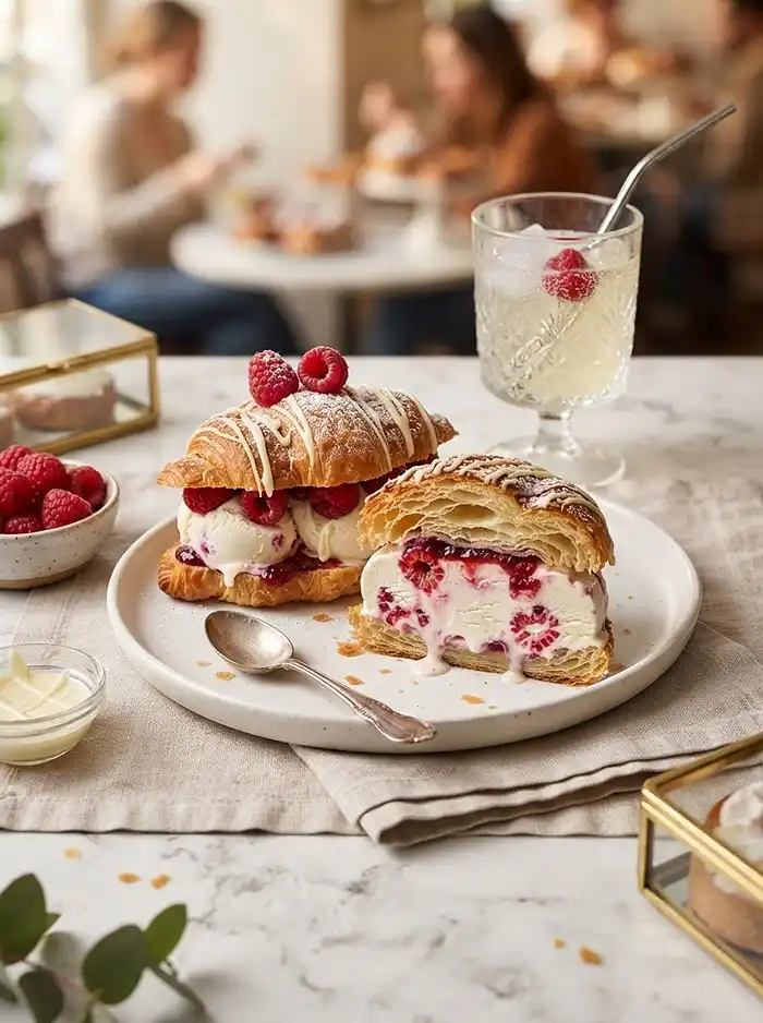 Raspberry Croissant Ice Cream Sandwich 4 Gluten-Free Croissant Ice Cream Sandwich with Raspberry