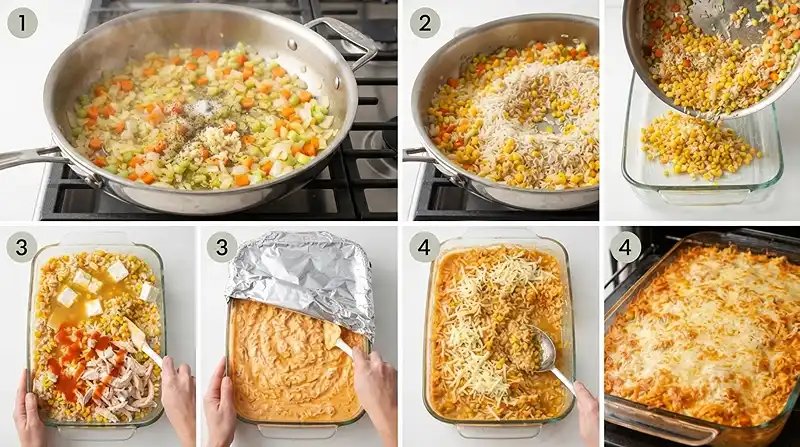 Buffalo Chicken Corn Rice Casserole 3 buffalo corn rice bake