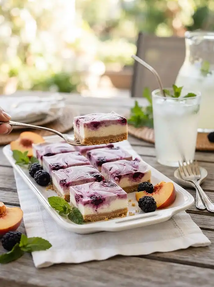 Blackberry Peach Freezer Pie Bars 4 chilled summer treat