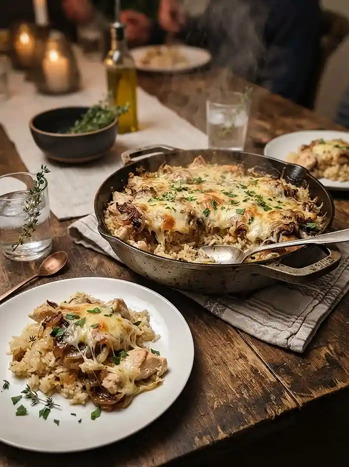 French Onion Chicken Rice Skillet 4 easy skillet dinner