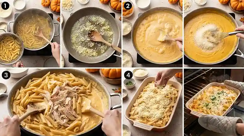 Pumpkin Alfredo Chicken Pasta Bake 3 easy weeknight bake