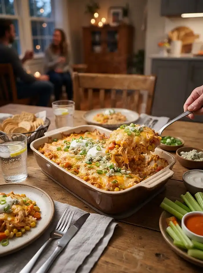 Buffalo Chicken Corn Rice Casserole 4 family dinner