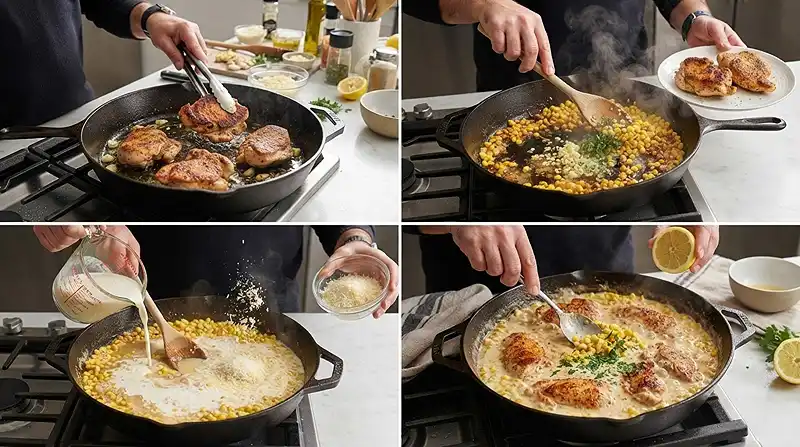 Garlic Parmesan Chicken Corn Skillet 3 garlic parmesan corn dinner