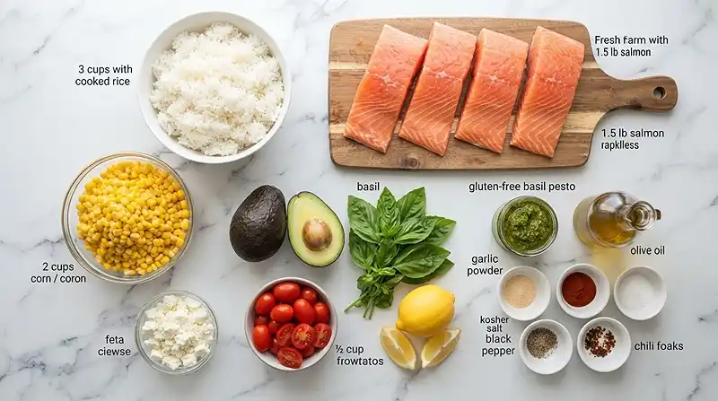 Pesto Salmon Corn Rice Bowls 2 gluten free salmon bowls