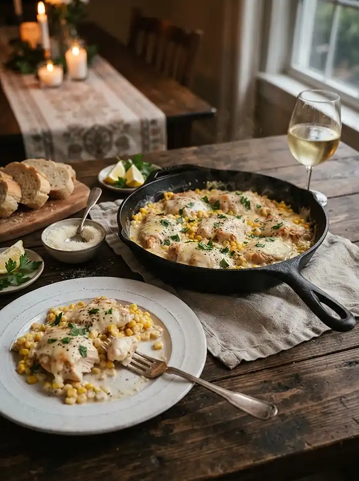 Garlic Parmesan Chicken Corn Skillet 4 one pan meal