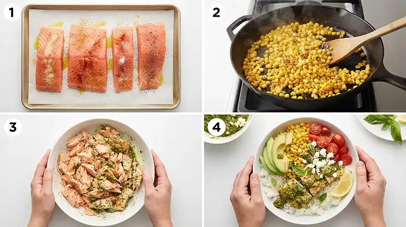 Pesto Salmon Corn Rice Bowls 3 pesto corn rice