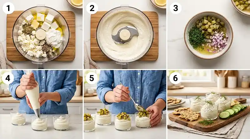 Gluten-Free Whipped Feta Pickle Dip Cups 3 whipped feta pickle snack