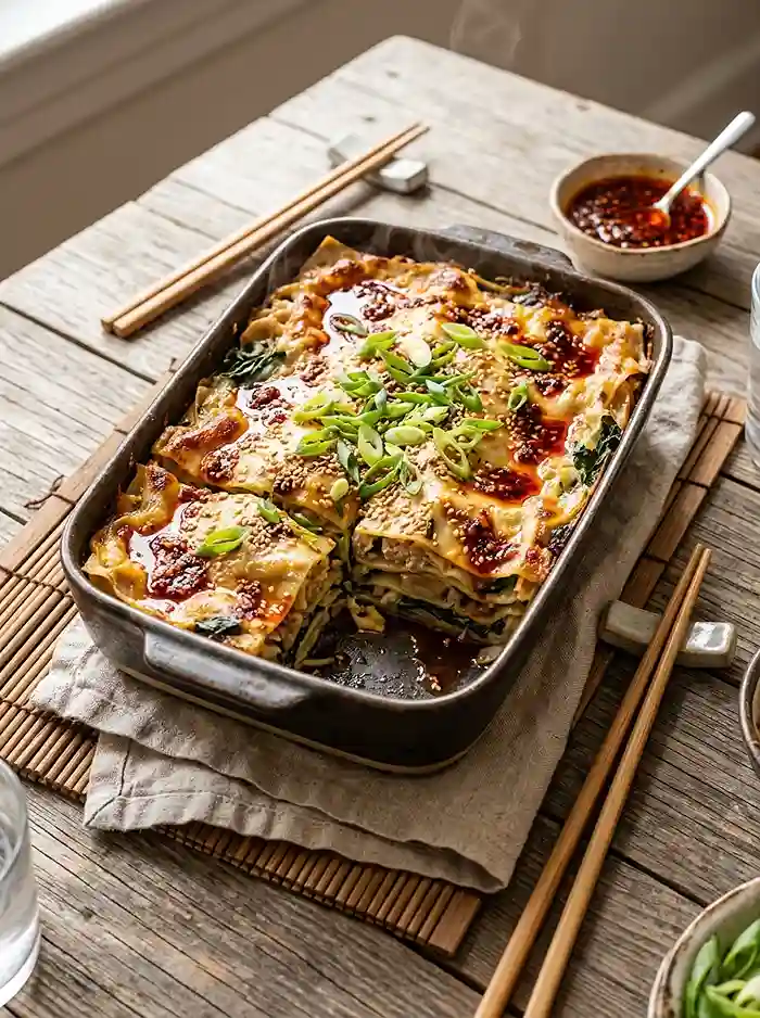 Asian Dumpling Lasagna 4 Asian Dumpling Casserole with Gluten-Free Wrappers