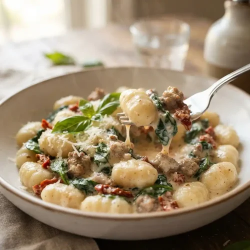 Creamy Tuscan Sausage Gnocchi Skillet