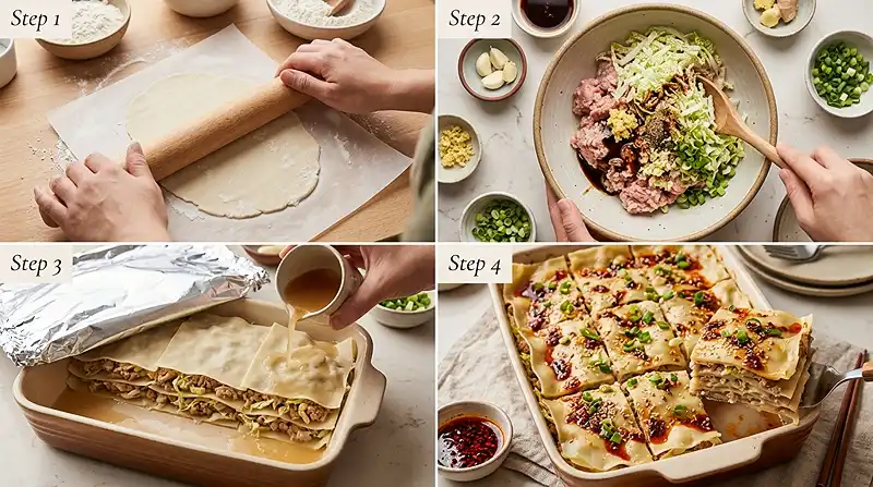 Asian Dumpling Lasagna 3 Gluten-Free Dumpling Lasagna with Ground Pork