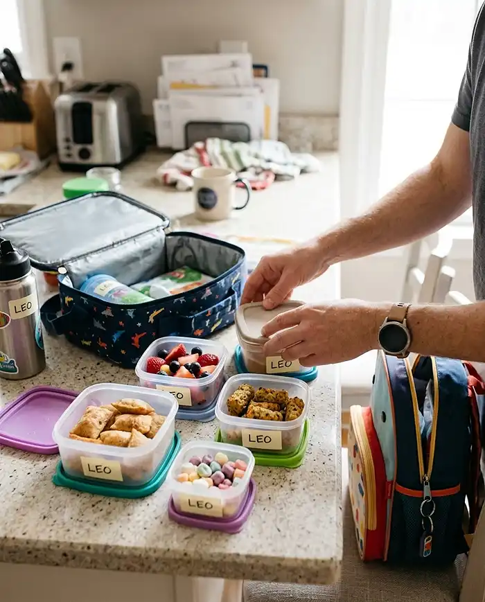 Packing gluten free snacks for kids in separate labeled containers for a safe school lunch