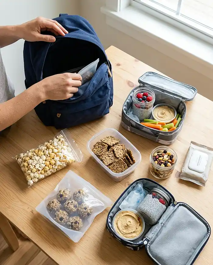 Gluten Free Snacks on the Go 7 Packing gluten free snacks on the go in separate containers and a small cooler bag