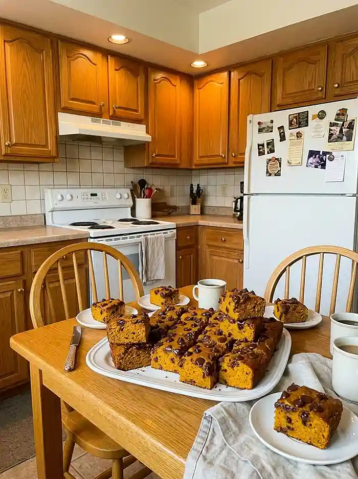Chocolate Chip Pumpkin Bread Squares 4 cozy fall baking