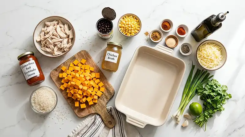 gluten free butternut chicken enchilada rice bake