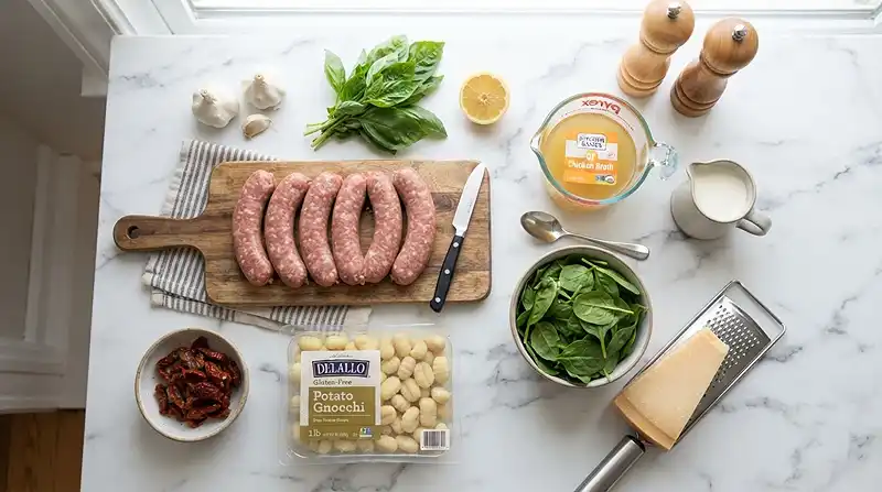 gluten free creamy tuscan sausage gnocchi skillet