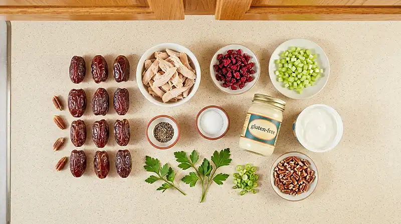 Stuffed Dates with Cranberry Chicken Salad 2 gluten free stuffed dates with cranberry chicken salad